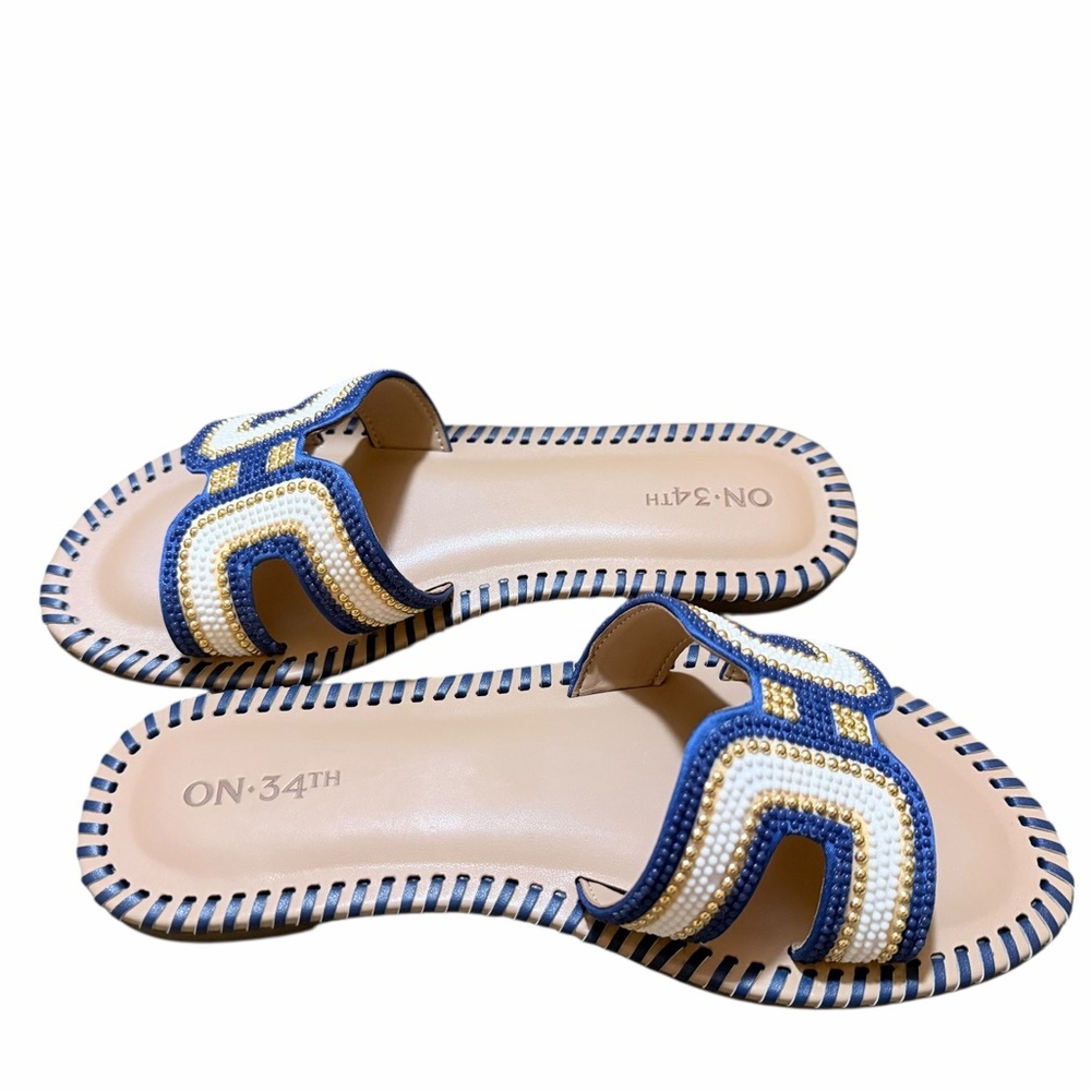 🌼💚NIB ON 34th Women's Navy and Gold Slide Sandals - Picture 3 of 6